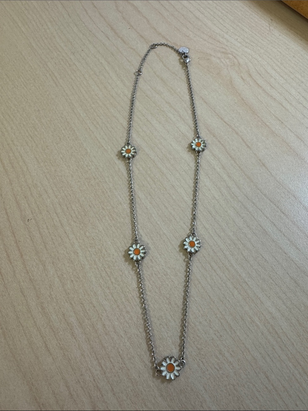 Altar'd State Silver Daisy Necklace with White and Orange Enamel
